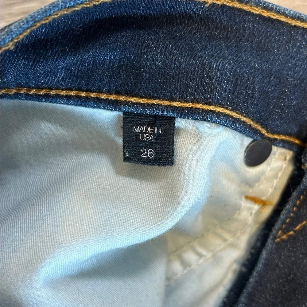 Veronica Beard Brooke 8.5” Low Rise Skinny Jean Dark Wash Gold Stitch Denim | 26